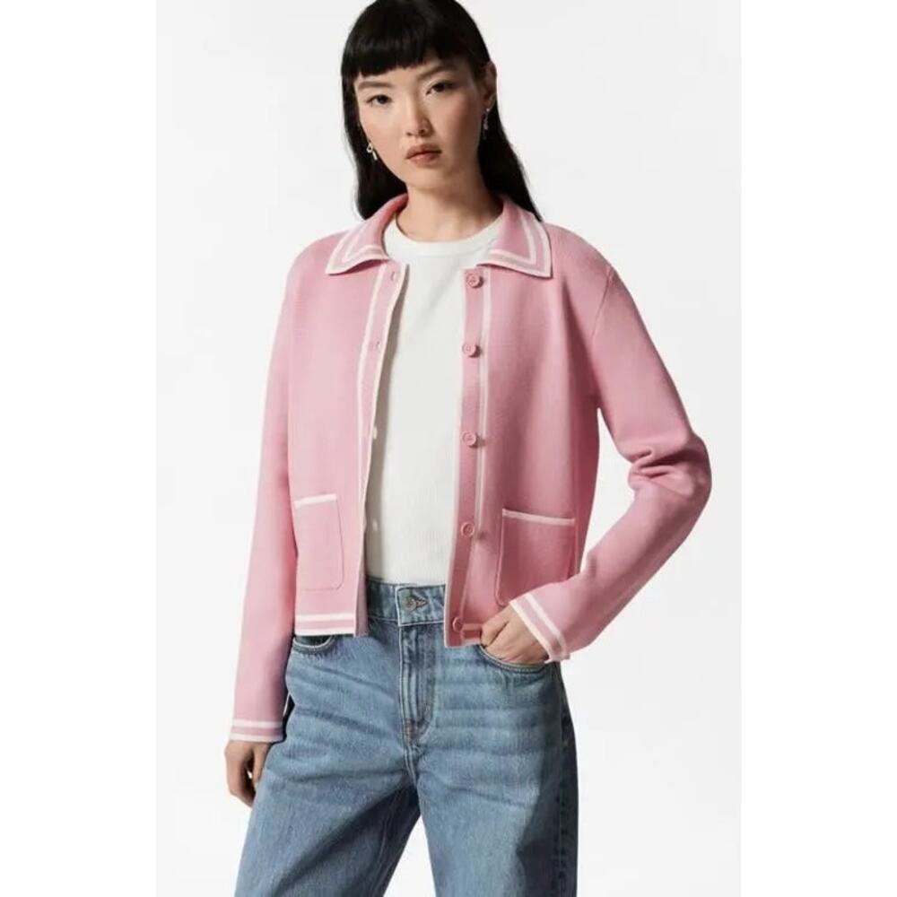 & Other Stories Contrast Detail Cardigan Sweater in Pink Dusty Light Size Large